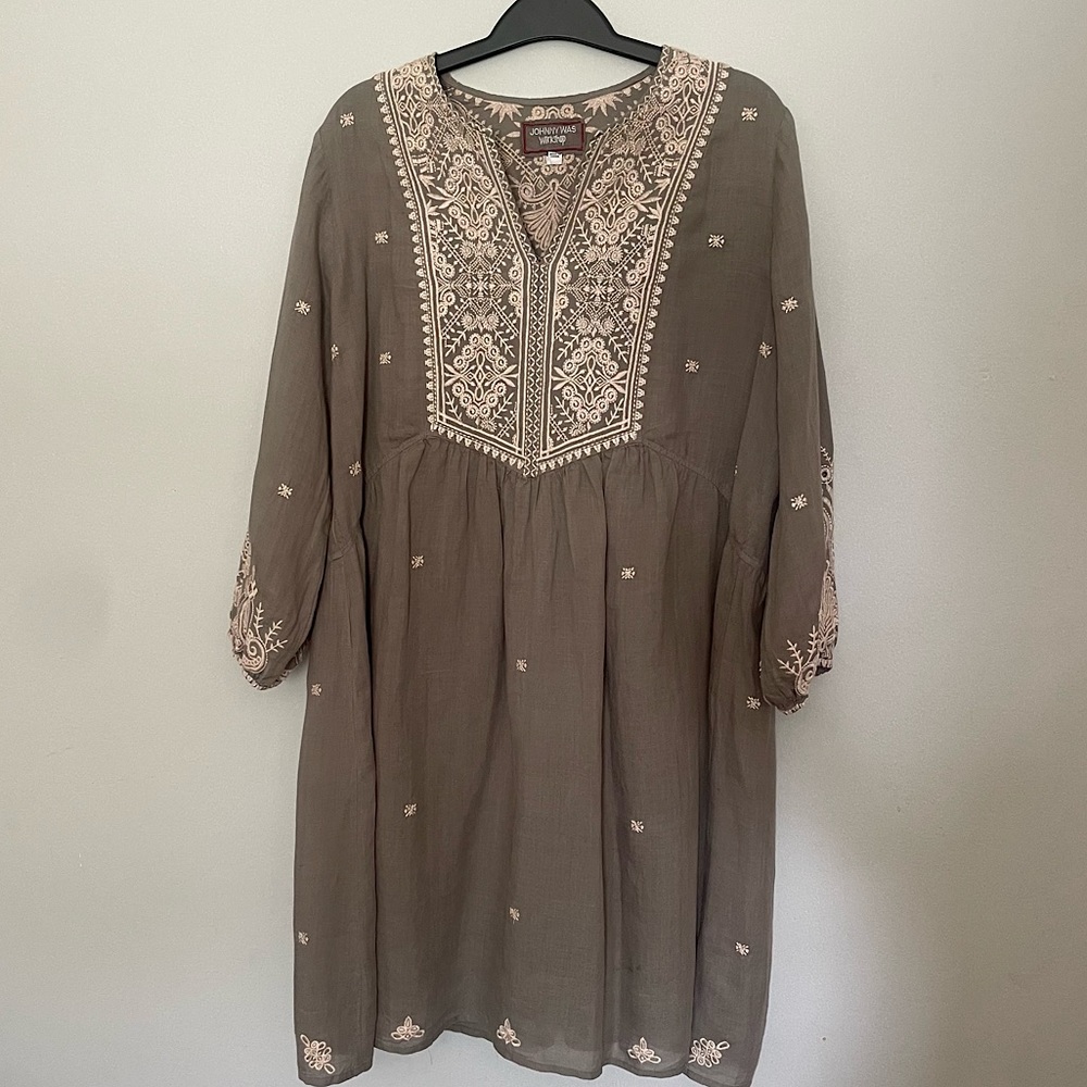 knee length dresses for ladies Johnny Was Madalei Ruffle Sleeve Linen Dress  The Colony Shop